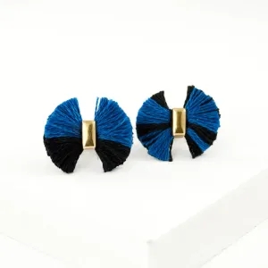 Black blue unique bow stud earrings | tassel bow studs