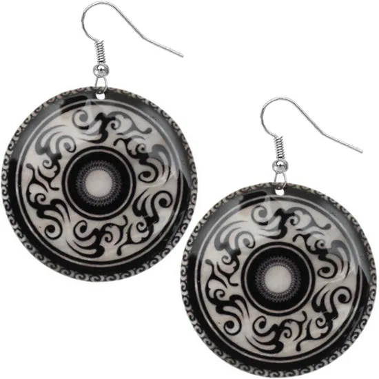 Black Boho Centered Circle Shell Earrings