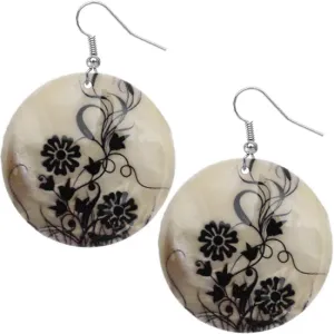 Black Boho Floral Design Shell Earrings