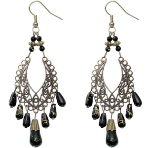 Black Bronze Beaded Filigree Drop Earrings