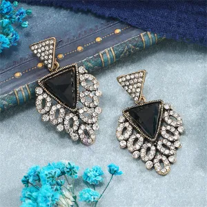 Black Crystal & Cubic Zirconia Triangle Drop Earrings