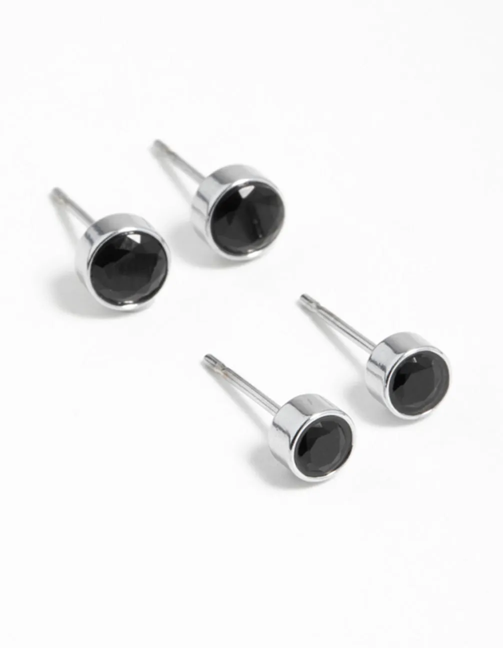 Black Cubic Zirconia Bezel Stud Earrings 2-Pack