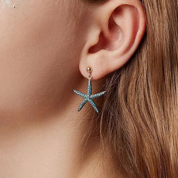 Black Diamond Blue Starfish Earrings