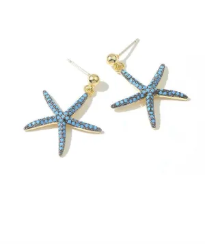 Black Diamond Blue Starfish Earrings