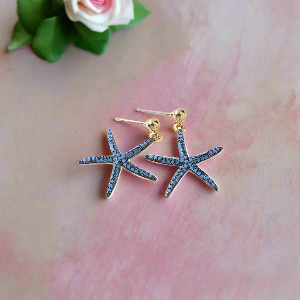 Black Diamond Blue Starfish Earrings