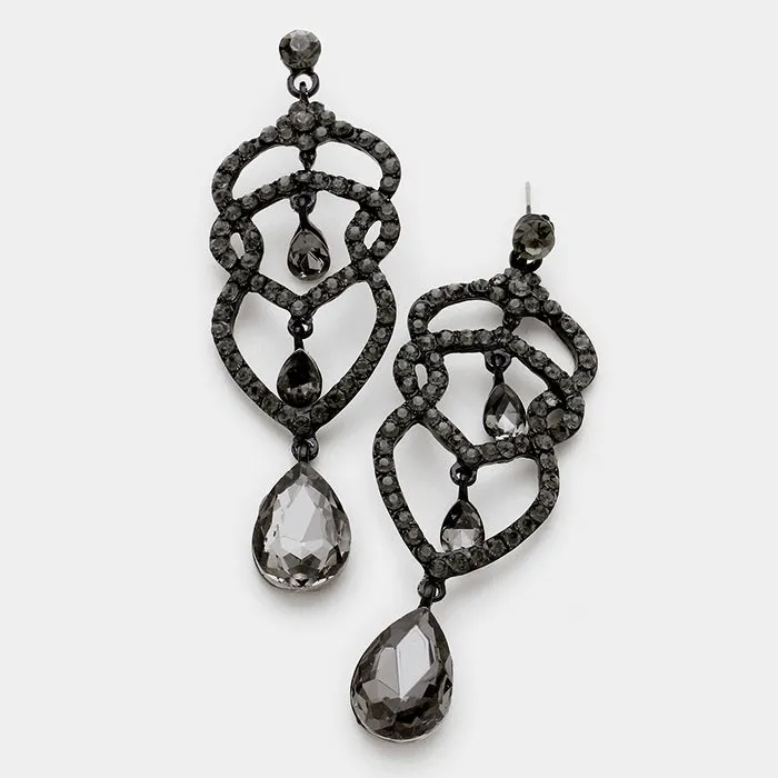 Black Diamond Crystal Rhinestone Teardrop Dangle Pageant Earrings  | 316187