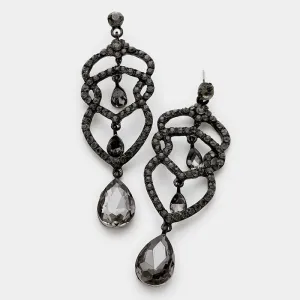 Black Diamond Crystal Rhinestone Teardrop Dangle Pageant Earrings  | 316187
