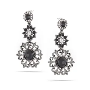 BLACK FACETED STONE AND WHITE CRYSTAL DROP  EARRINGS #255BK3401 (1B11/9A2)
