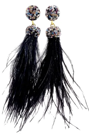 Black Feather & Crystal Sterling Silver Earring