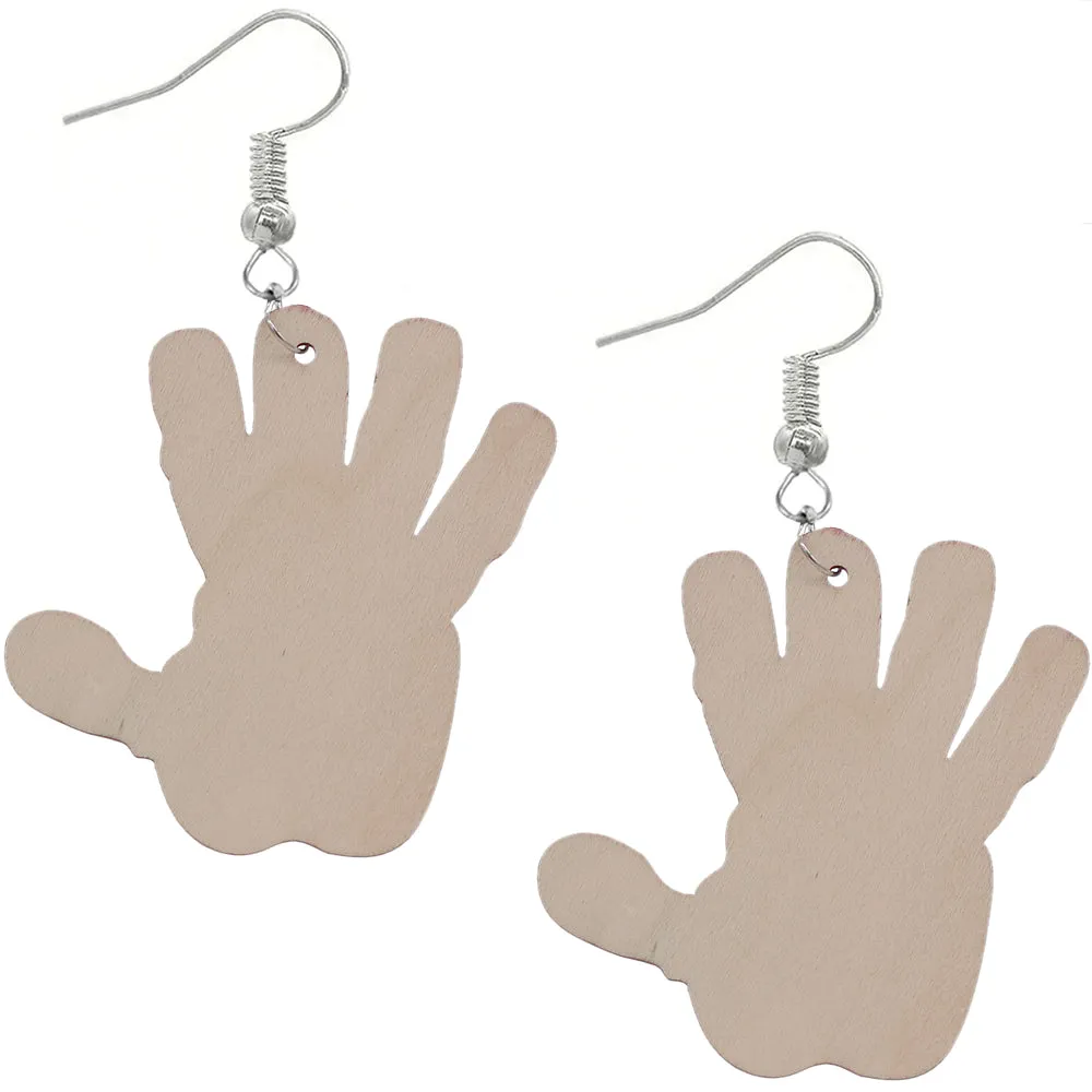 Black Multicolor Rasta High Five Hand Wooden Earrings