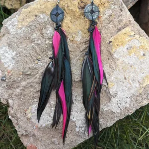 Black Pink Feather Earrings