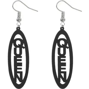 Black Queen Oval Long Wooden Earrings