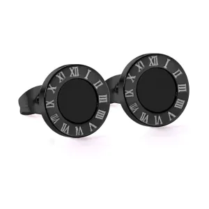 Black Round Roman Numeral Stud Earrings