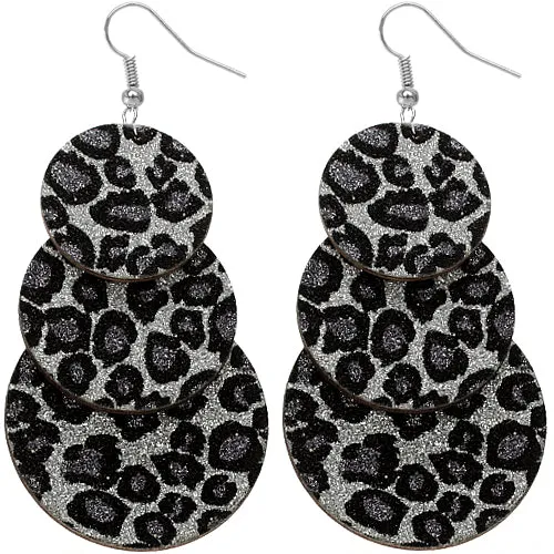 Black Spotted Wooden Layered Glitter Earrings