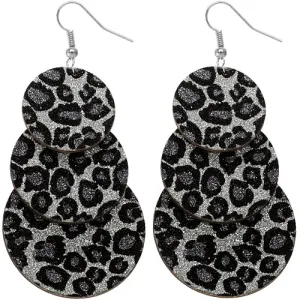 Black Spotted Wooden Layered Glitter Earrings