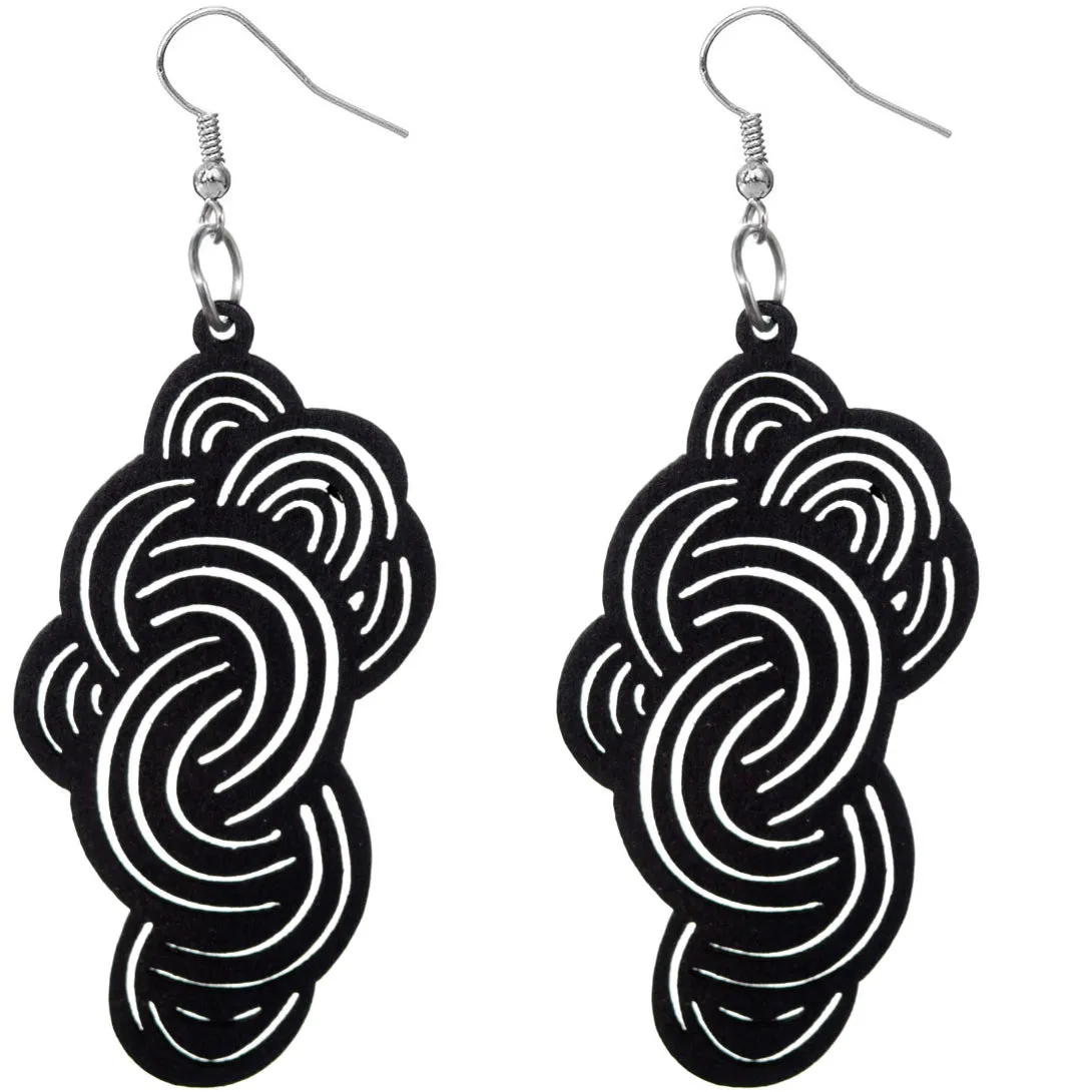 Black Swirly Cloud Wooden Earrings
