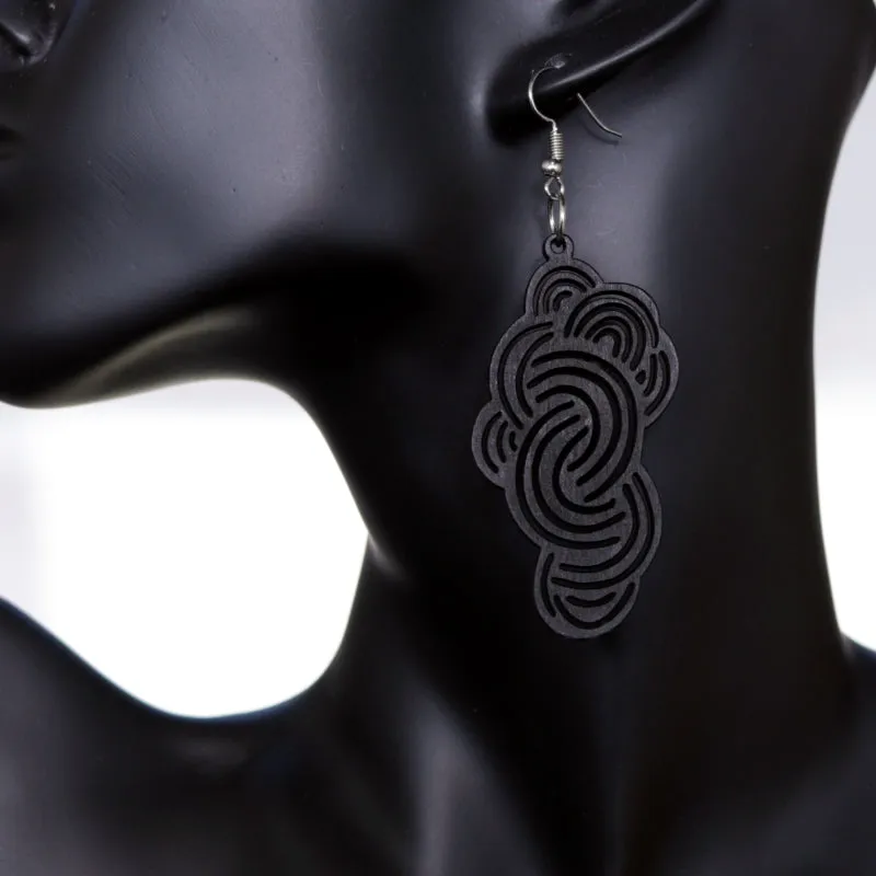 Black Swirly Cloud Wooden Earrings