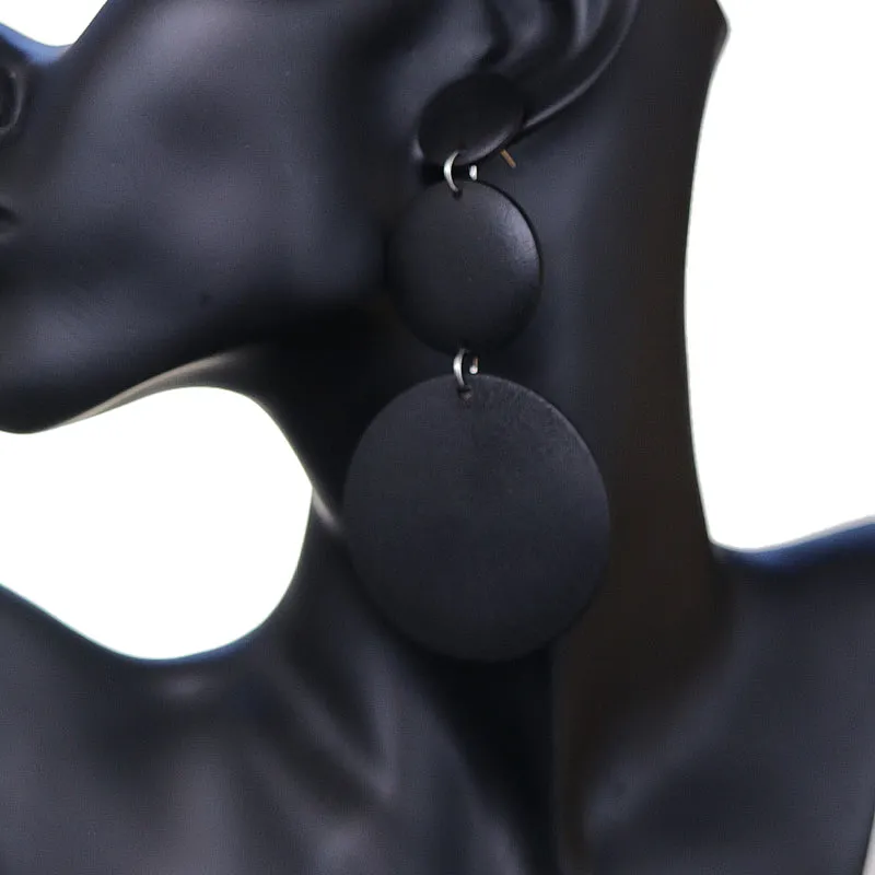 Black Triple Circular Cascade Wooden Earrings