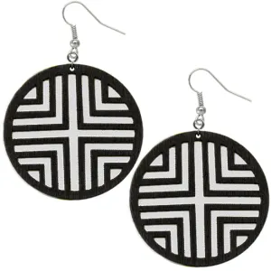 Black White Double Wooden Chevron Earrings
