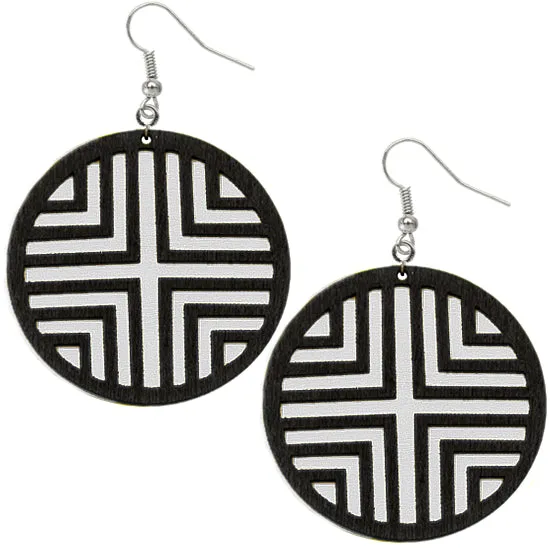 Black White Double Wooden Chevron Earrings