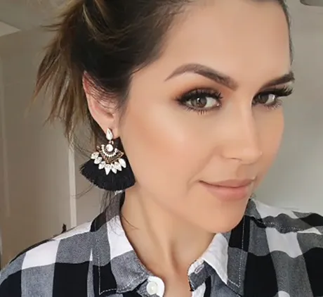 Black   White Gem Fringe Tassel Hang Earrings