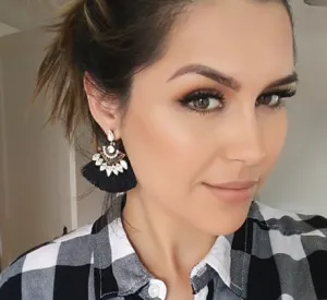 Black   White Gem Fringe Tassel Hang Earrings
