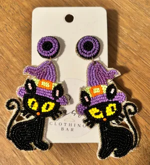 Black witch cat beaded Halloween Earrings (Copy)