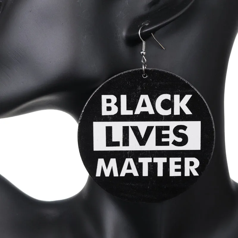 Black Wooden Black Lives Matter Round Earrings