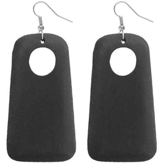 Black Wooden Circular Cutout Drop Earrings