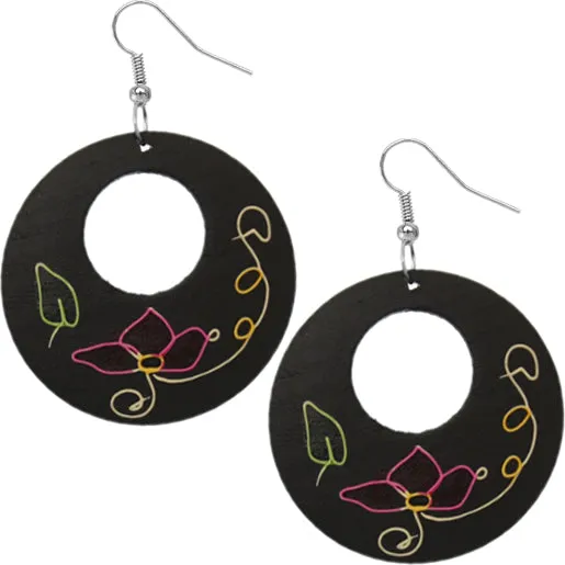 Black Wooden Hand Painted Floral Earrings