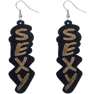 Black Wooden Sexy Word Letter Earrings