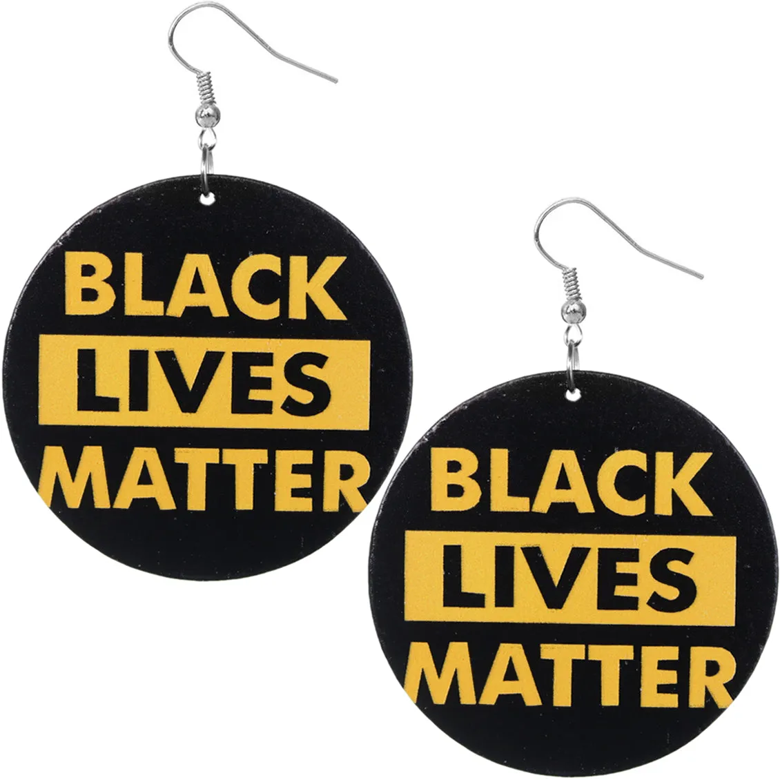 Black Yellow Black Lives Matter Round Earrings