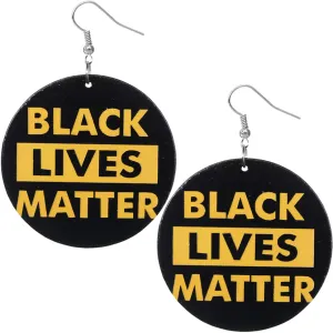 Black Yellow Black Lives Matter Round Earrings