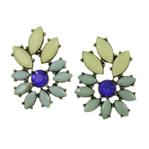 Blue and Cream Acrylic Stones with Blue Crystal Pierced Earring - REC412