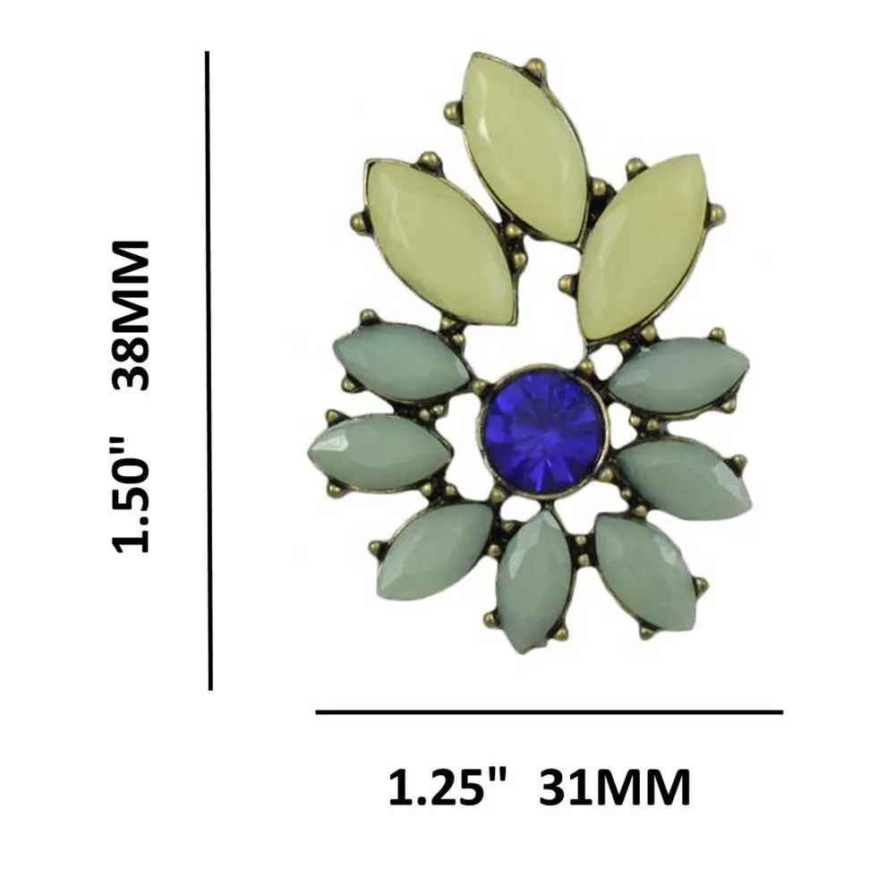Blue and Cream Acrylic Stones with Blue Crystal Pierced Earring - REC412