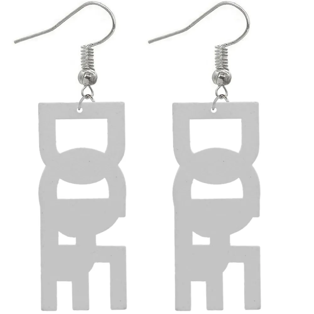 Blue Black Dope Wooden Letter Earrings