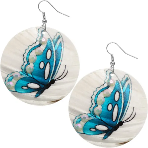 Blue Butterfly Beaded Shell Earrings