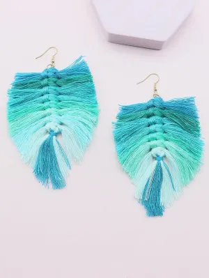 Blue Color Block Braided Tassel Drop Earrings