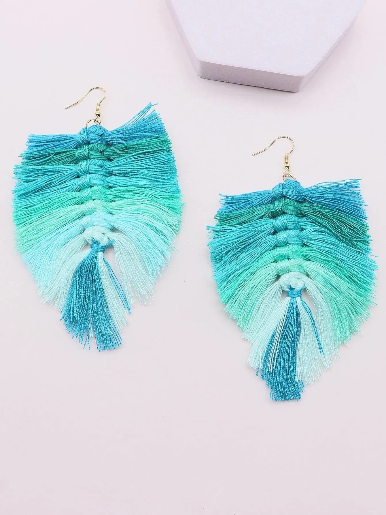 Blue Color Block Braided Tassel Drop Earrings