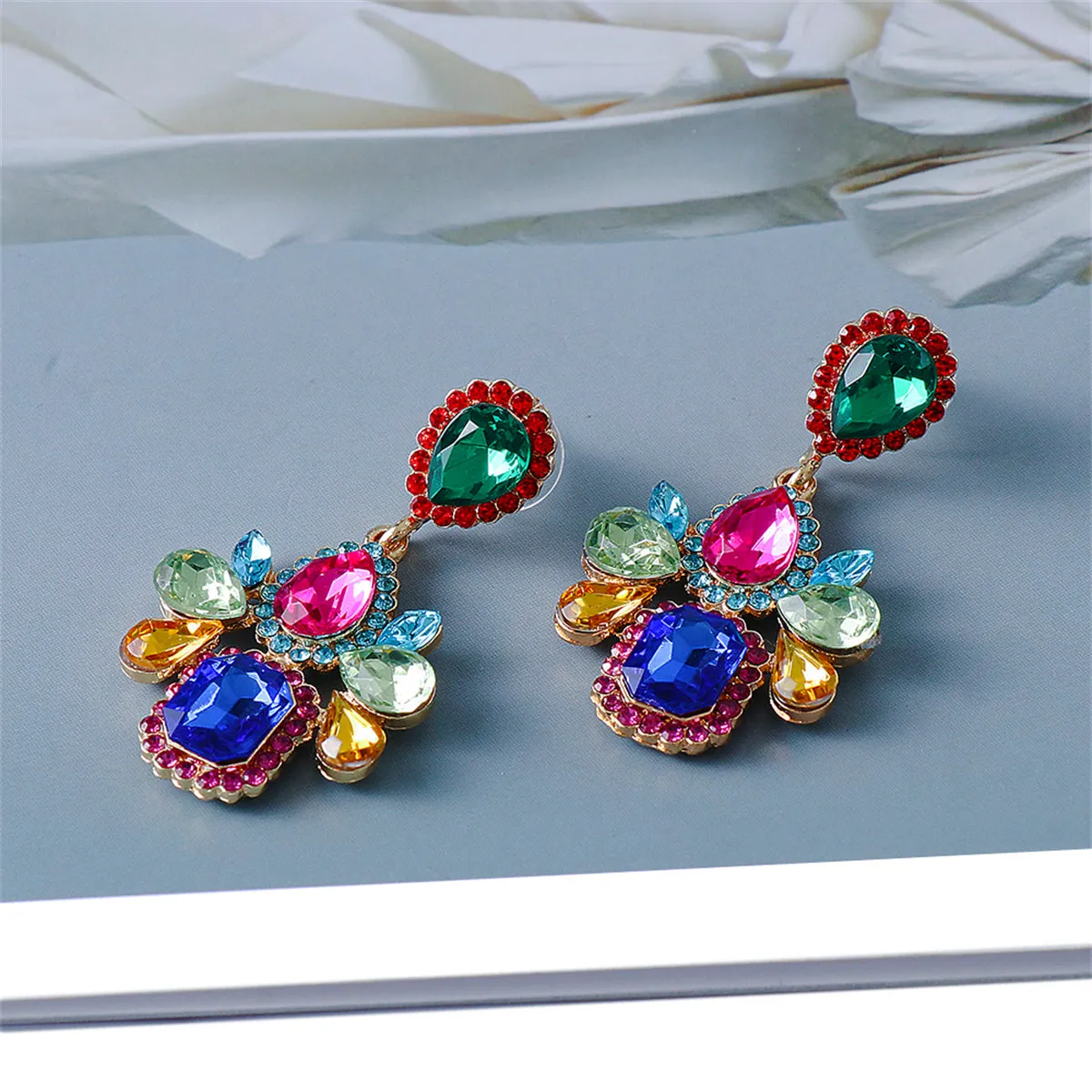 Blue Crystal & Cubic Zirconia Cushion-Cut Drop Earrings