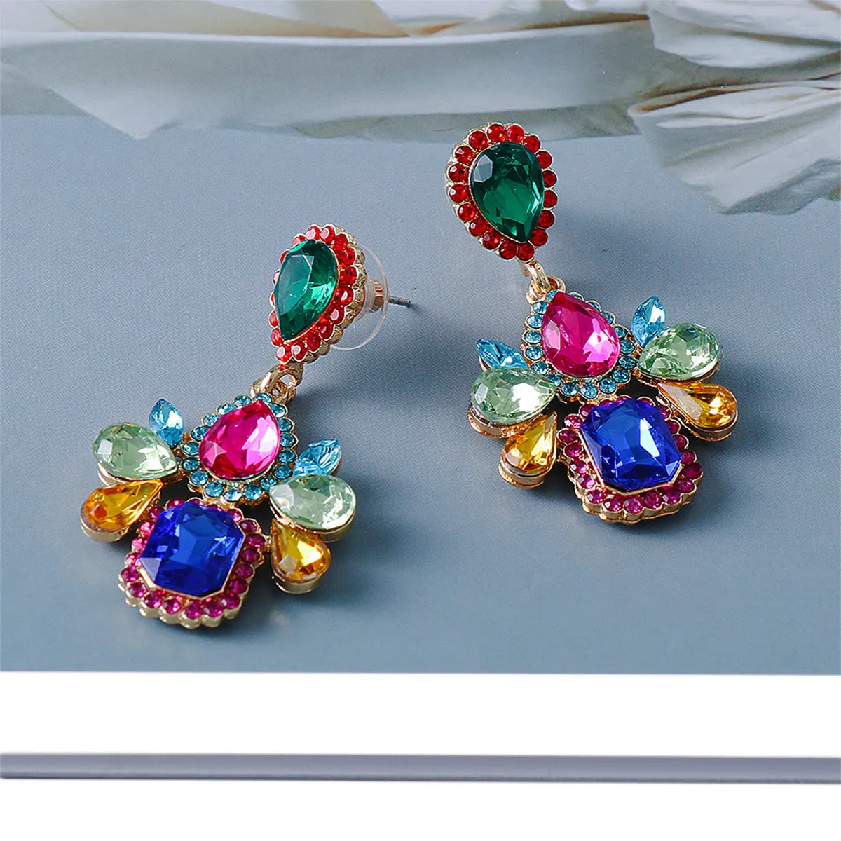 Blue Crystal & Cubic Zirconia Cushion-Cut Drop Earrings