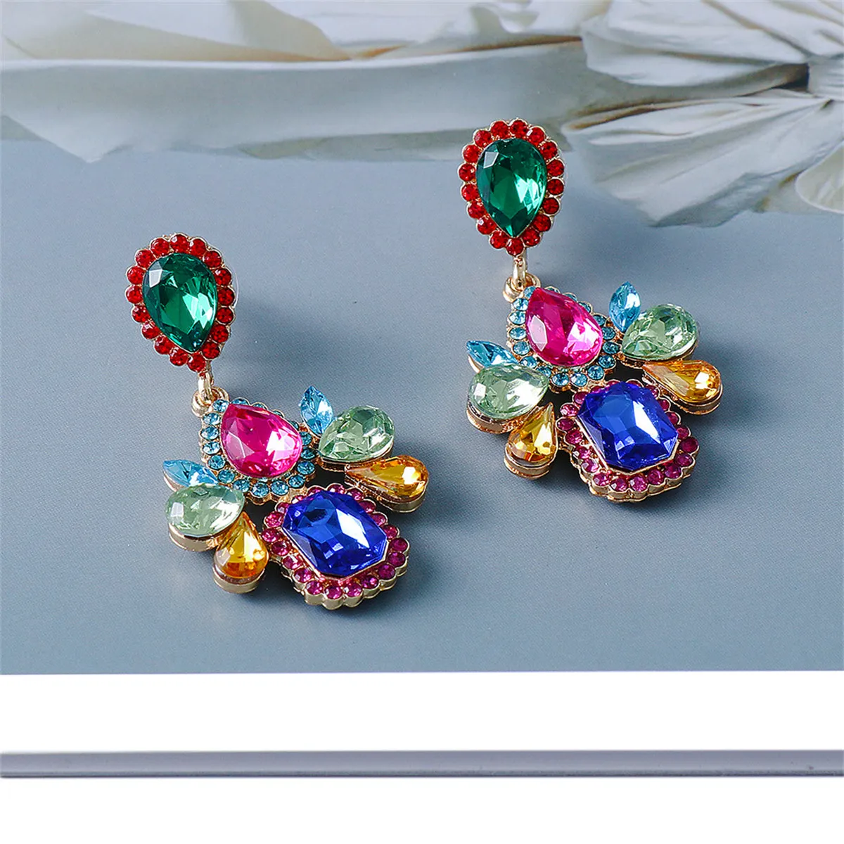 Blue Crystal & Cubic Zirconia Cushion-Cut Drop Earrings