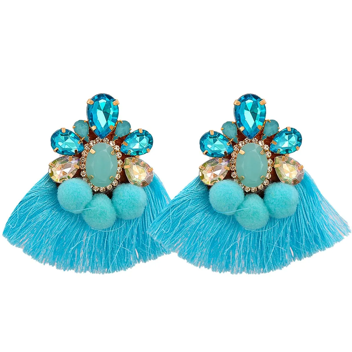 Blue Crystal & Polyster 18K Gold-Plated Tassel Drop Earrings