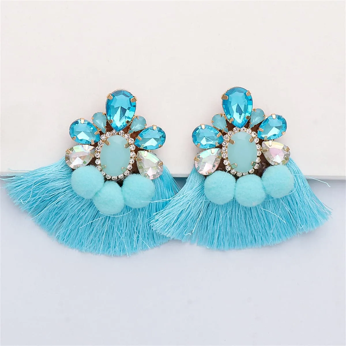Blue Crystal & Polyster 18K Gold-Plated Tassel Drop Earrings