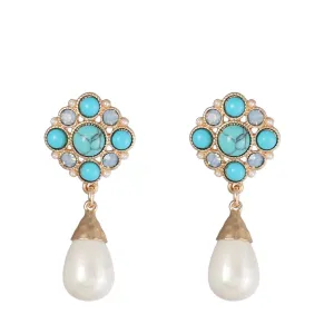 Blue Cubic Zirconia & Pearl 18K Gold-Plated Teardrop Drop Earrings