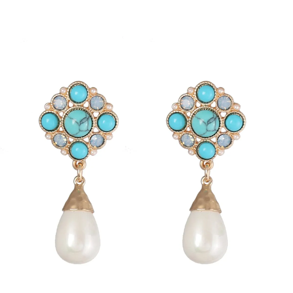 Blue Cubic Zirconia & Pearl 18K Gold-Plated Teardrop Drop Earrings