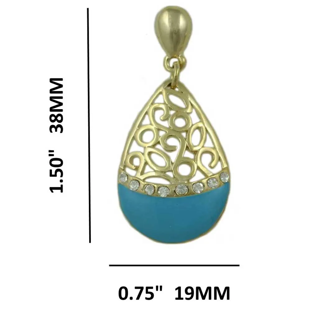 Blue Enamel and Crystal Filigree Teardrop Dangle Earring - REE404BL