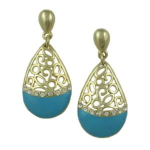 Blue Enamel and Crystal Filigree Teardrop Dangle Earring - REE404BL