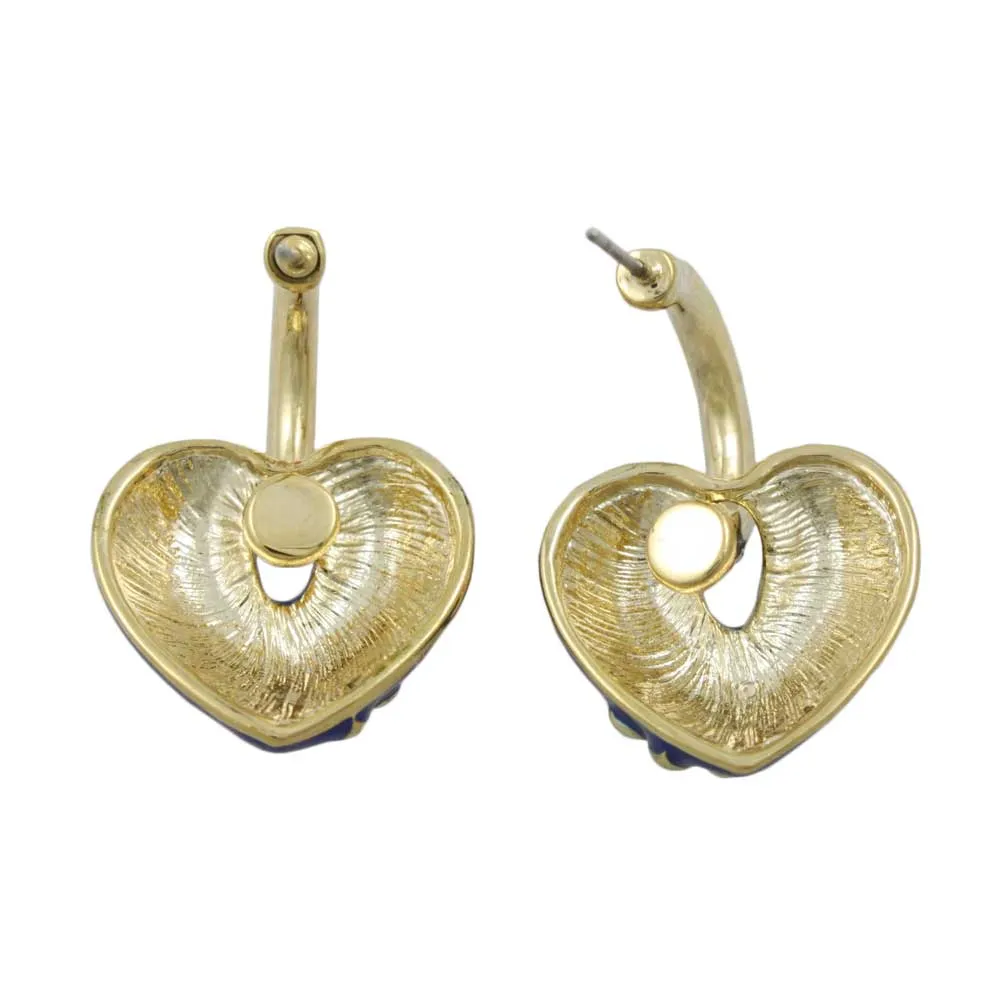 Blue Enamel Heart with Crystal Hoop Pierced Earring - REE406BL