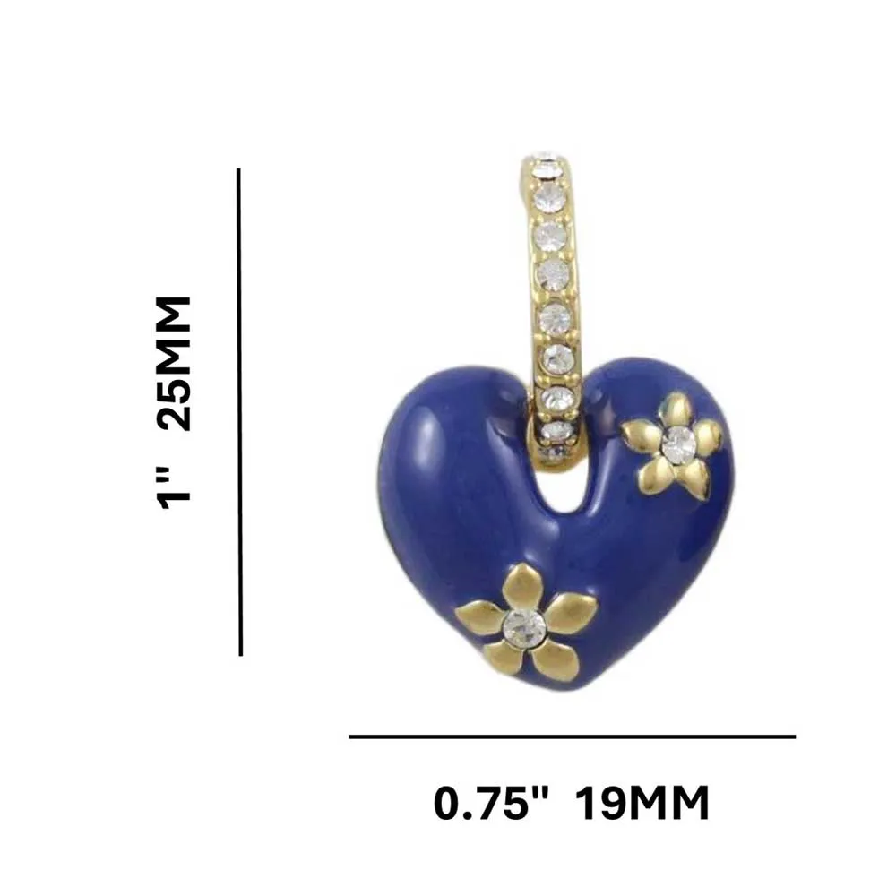Blue Enamel Heart with Crystal Hoop Pierced Earring - REE406BL
